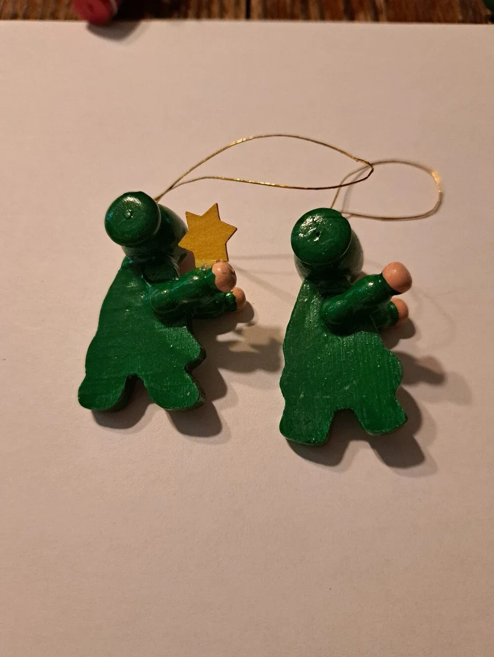 Vintage Wood Christmas Ornaments Lot 6 Hand Painted Wooden Rustic Farmhouse